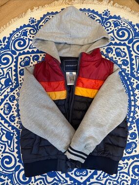 Andy & Evan Red, Orange, Yellow & Navy Hooded Colorblock Puffer Jacket